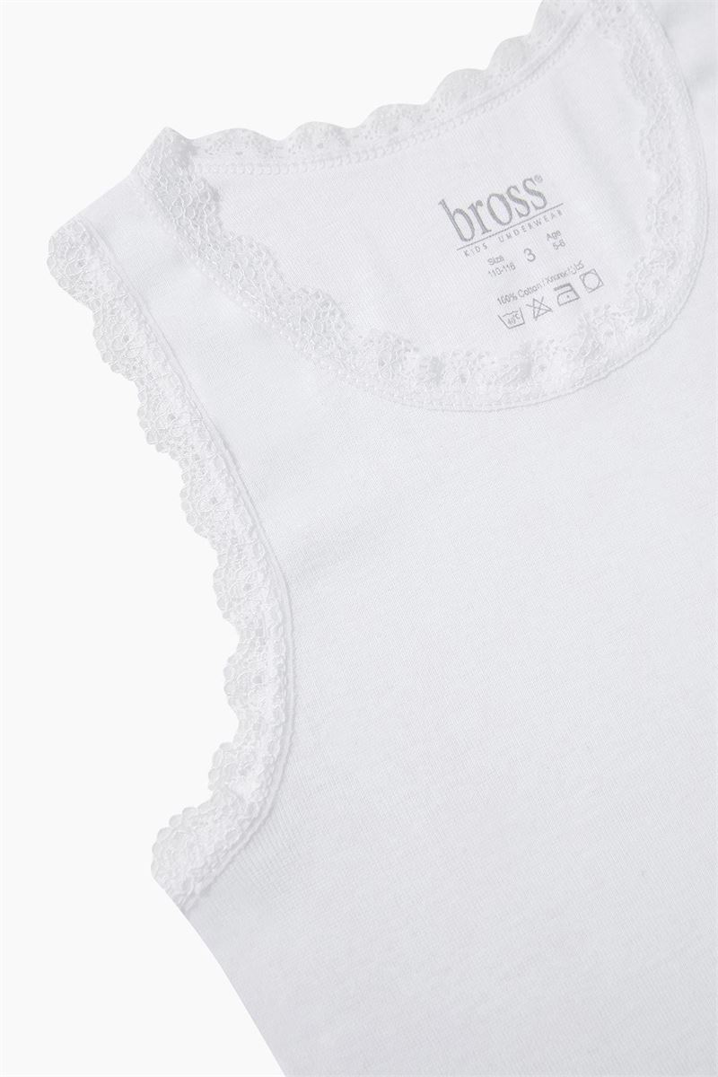 BROSS GIRLS %100 COTTON LACE-COLLAR WIDE STRAP VEST WHITE