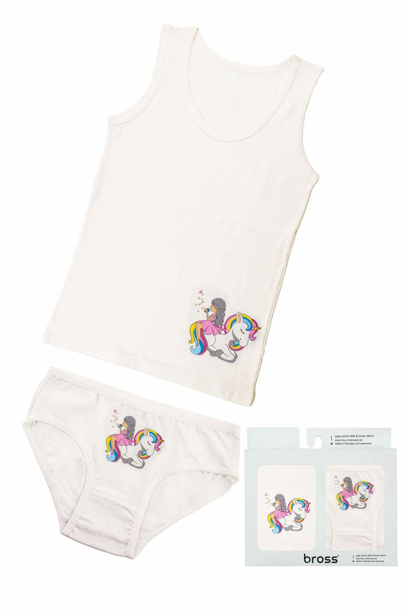 BROSS GIRLS' UNICORN VEST SLIP PACK POWDER ECRU