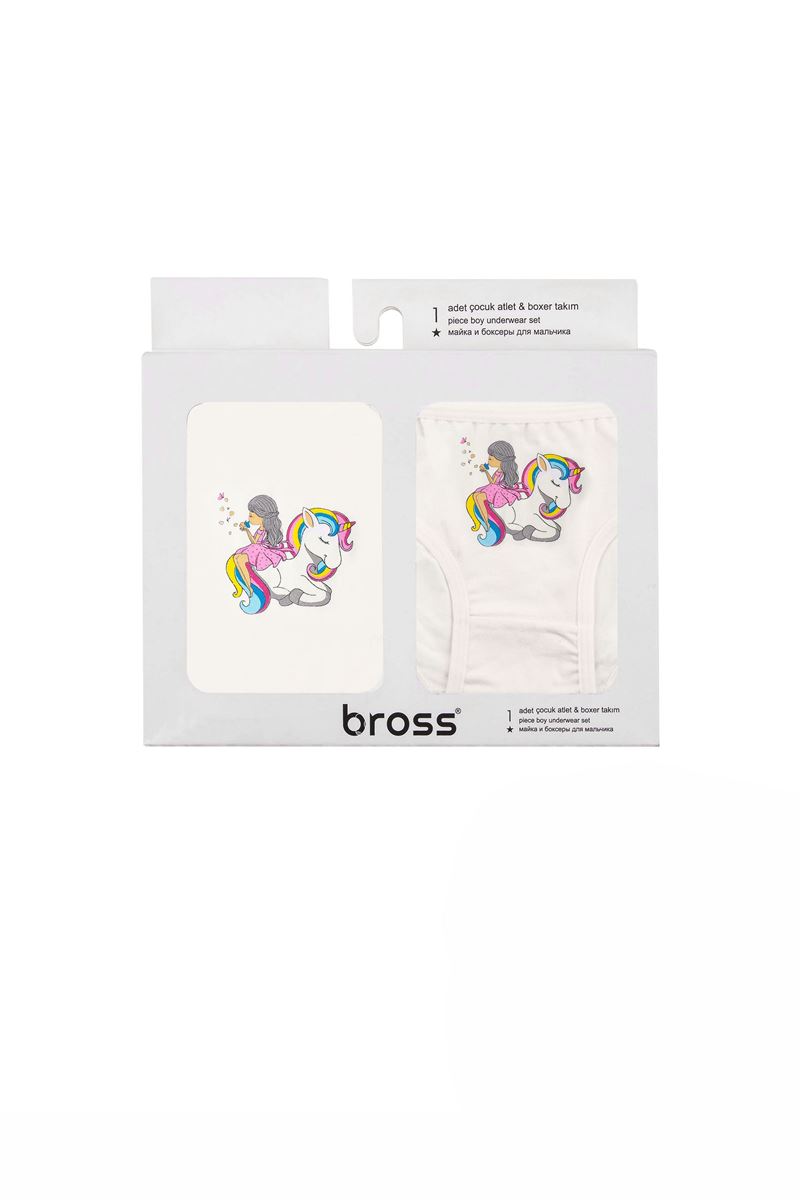 BROSS GIRLS' UNICORN VEST SLIP PACK POWDER ECRU