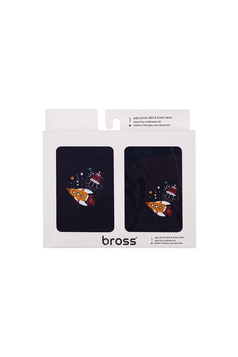 BROSS BOYS' SPACE VEST BOXER PACK NAVY BLUE