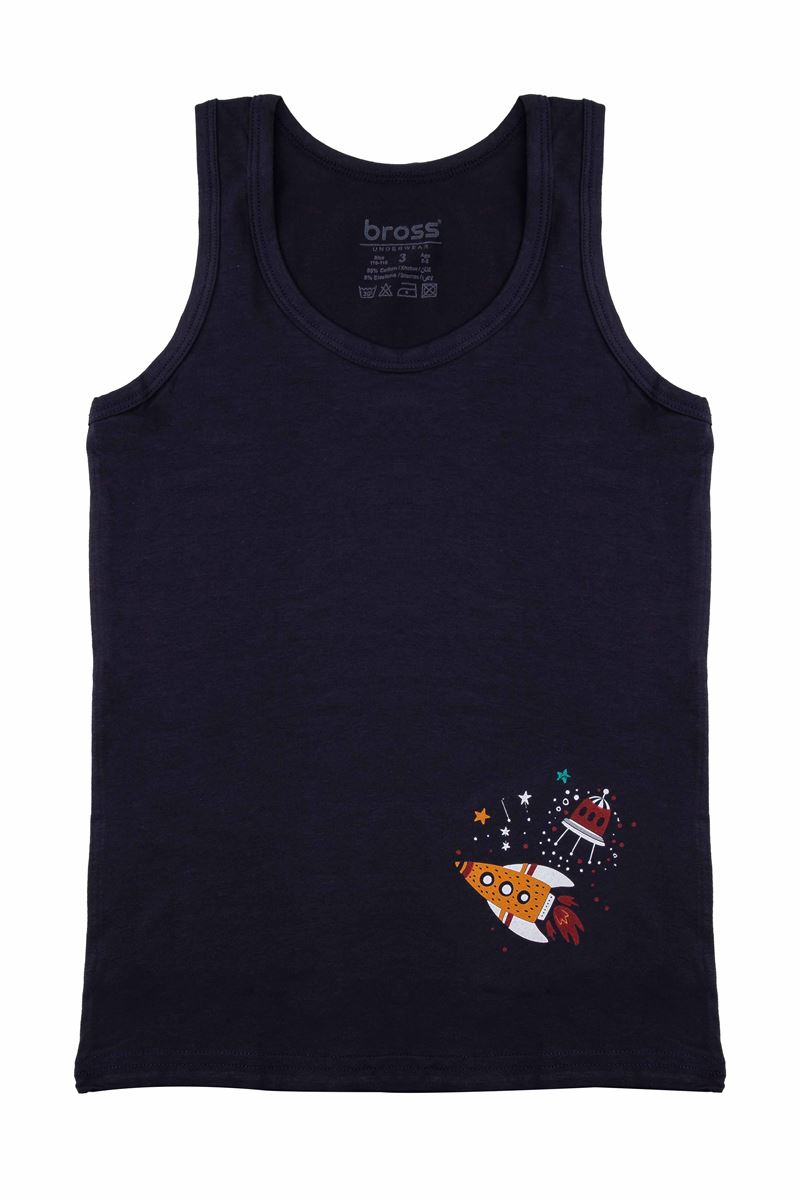 BROSS BOYS' SPACE VEST BOXER PACK NAVY BLUE