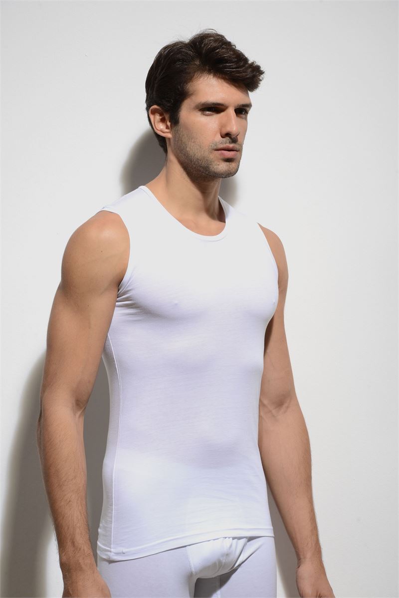 BROSS MEN LYCRA CREW-NECK VEST WHITE