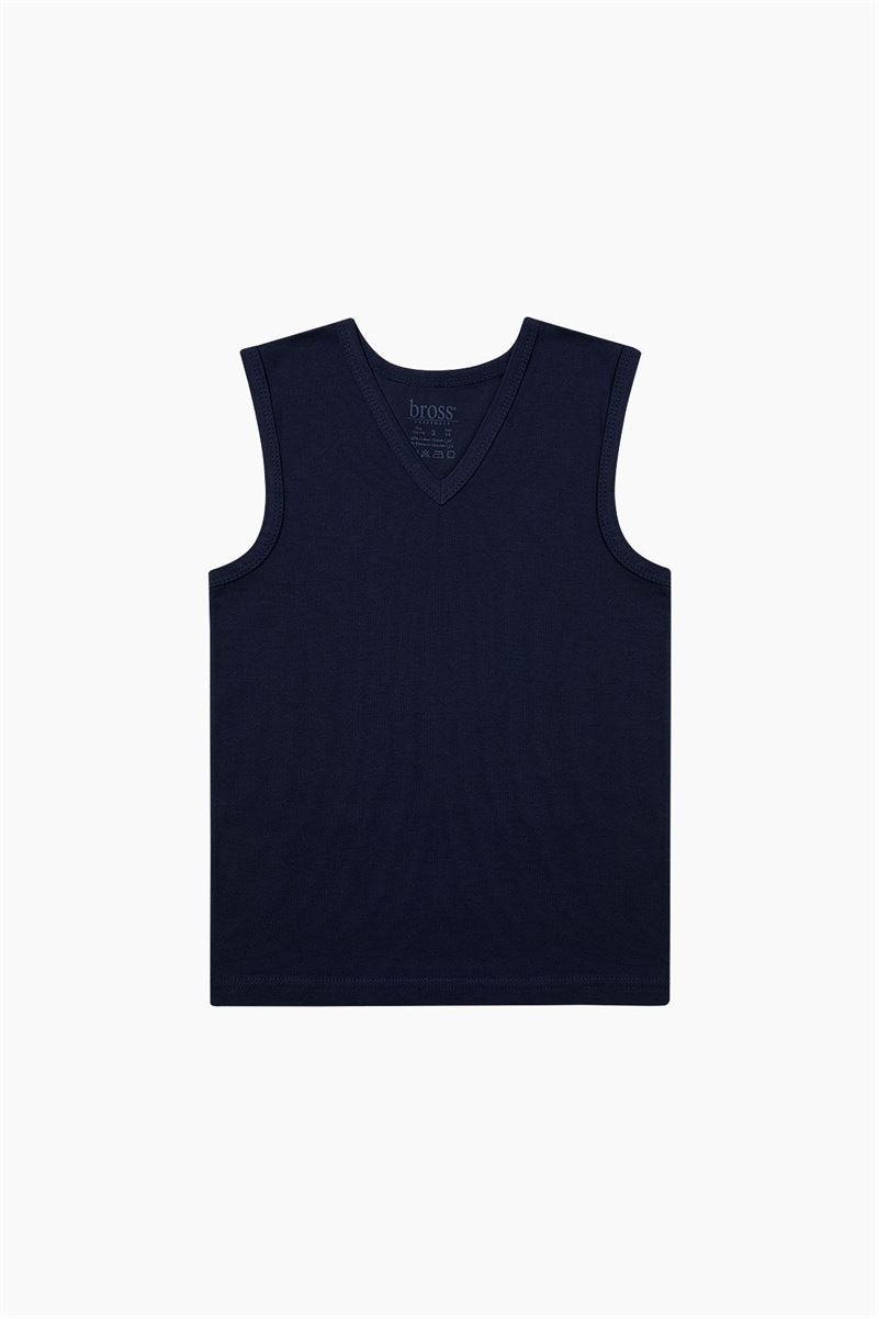 BROSS BOYS LYCRA V-NECK VEST NAVY BLUE