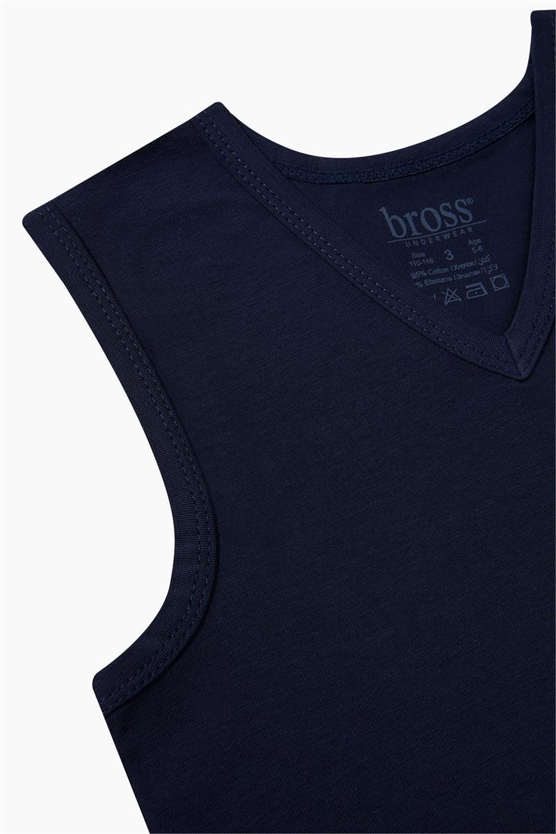 BROSS BOYS LYCRA V-NECK VEST NAVY BLUE