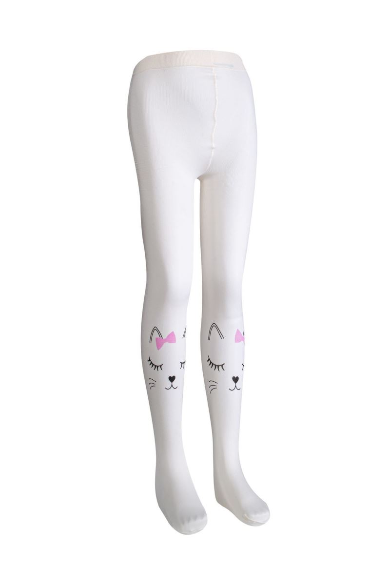 BROSS CAT PATTERNED GIRLS  MICRO TIGHTS ECRU