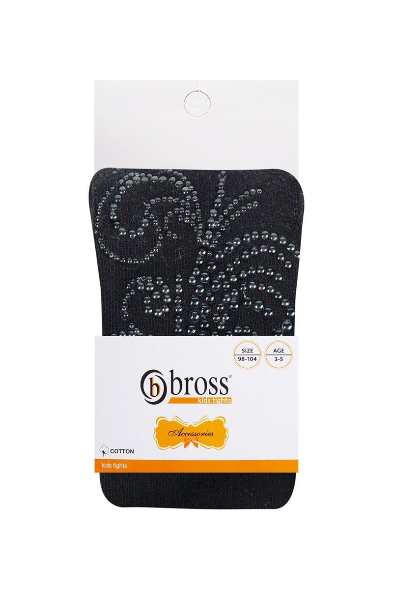 BROSS PEARL PRINTED GIRLS  TIGHTS BLACK