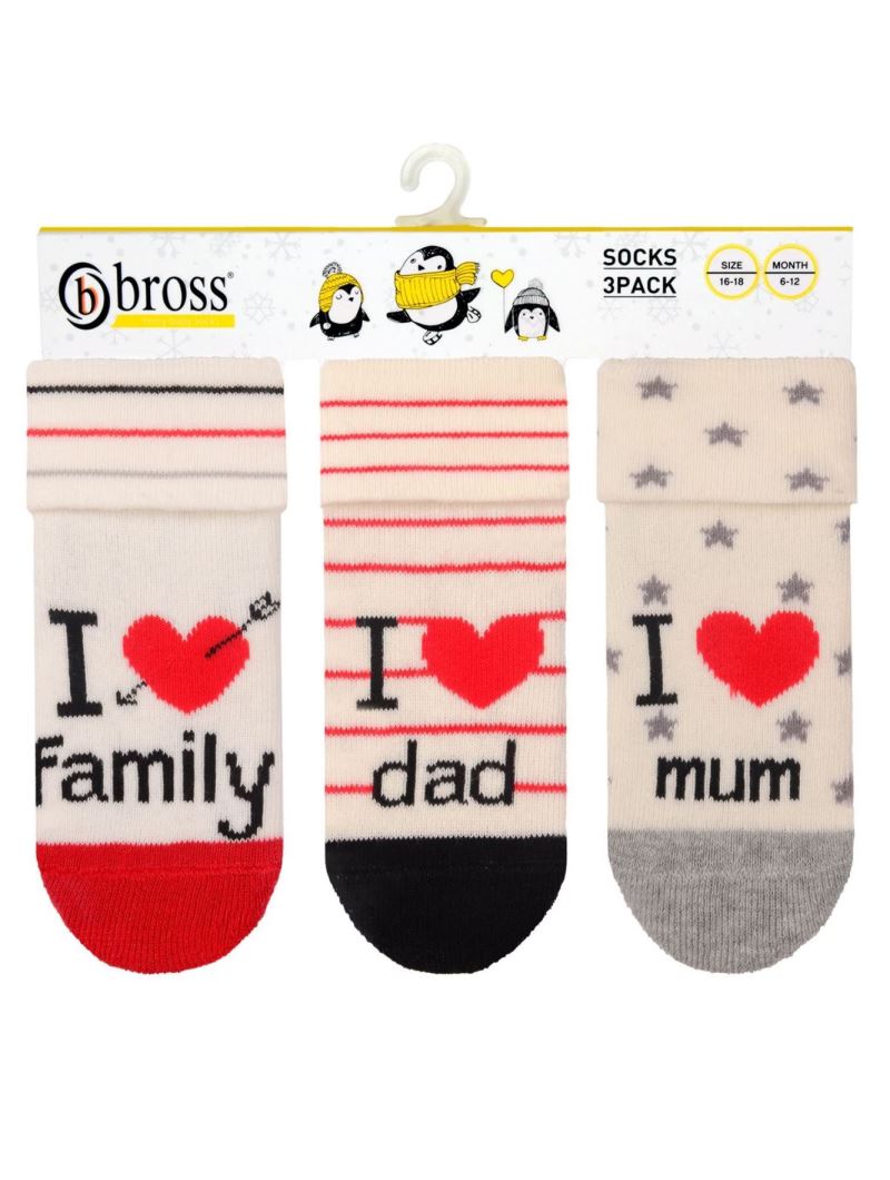 BROSS FAMILY THEMED BASE PRINTED BABY GIRLS  TERRY SOCKS ASORTY