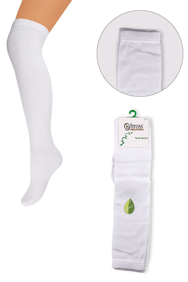 BROSS WOMEN BAMBOO KNEE-HIGH SOCKS WHITE