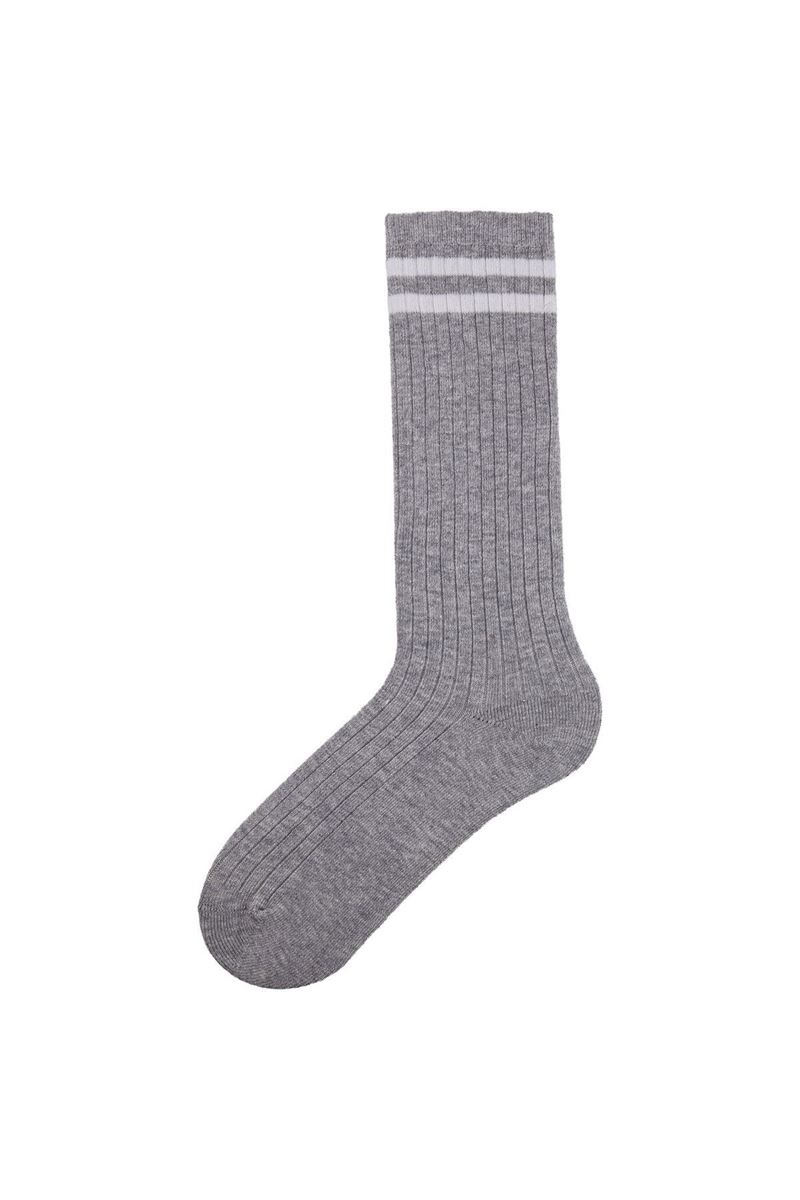 BROSS RINGED DERBY GIRLS  KNEE HIGH SOCKS GREY