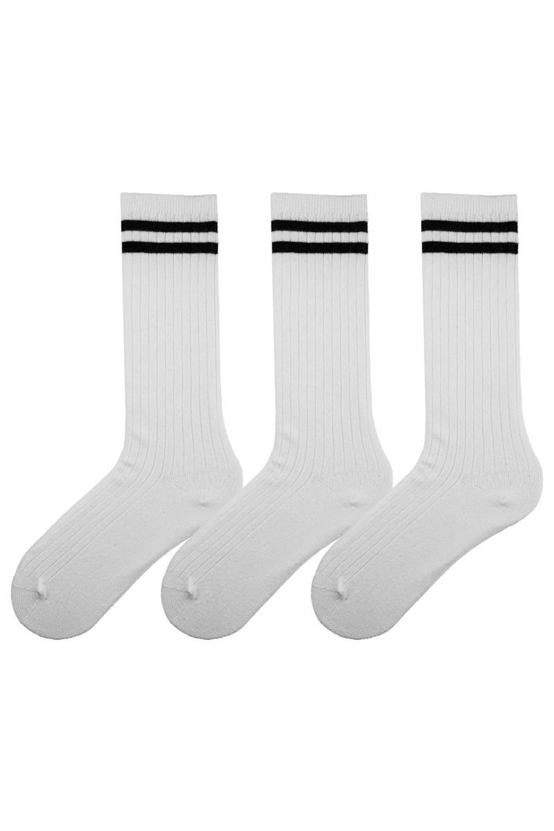 BROSS RINGED DERBY GIRLS  KNEE HIGH SOCKS WHITE