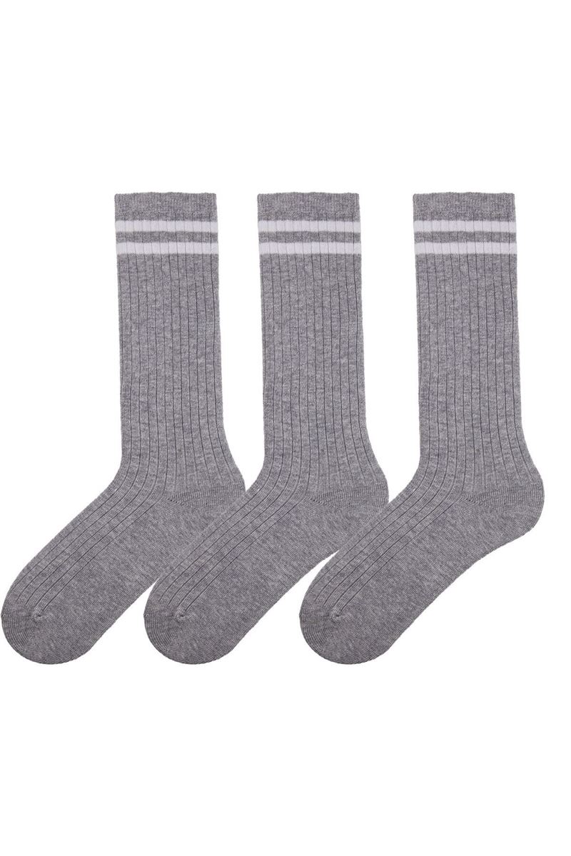 BROSS RINGED DERBY GIRLS  KNEE HIGH SOCKS GREY