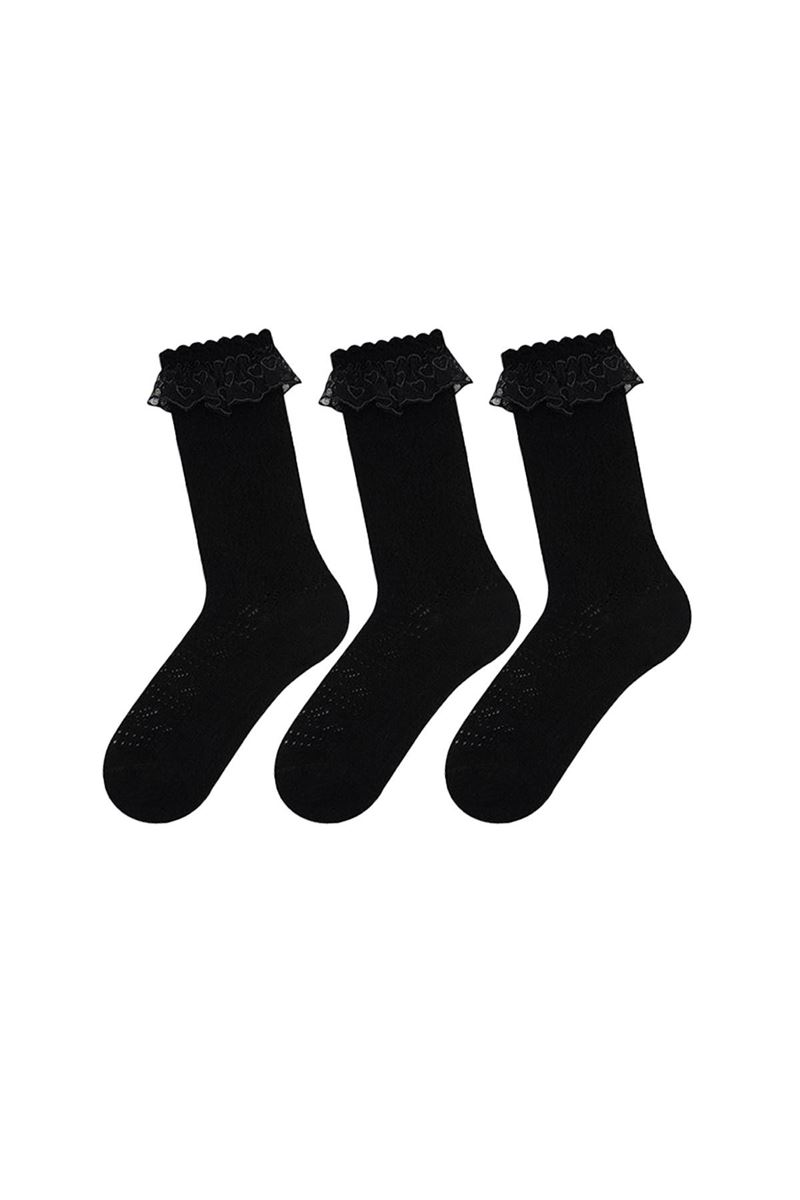 BROSS BOWTIE NET GIRLS  KNEE-HIGH SOCKS BLACK