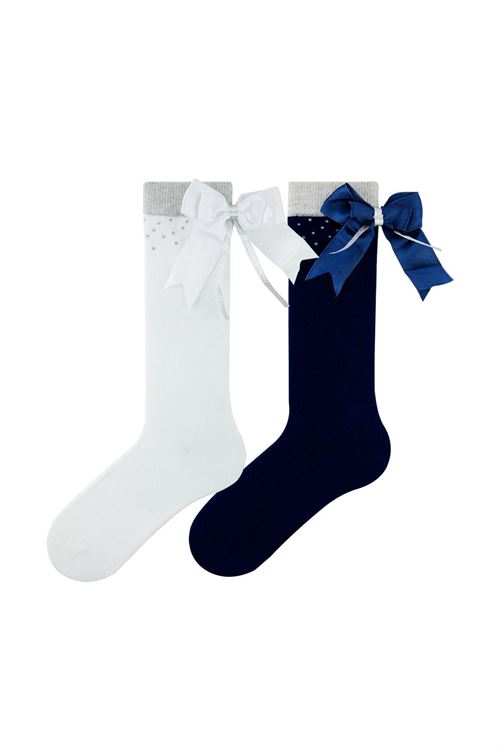 Girl Knee-High Socks Point Bow Patterned 12