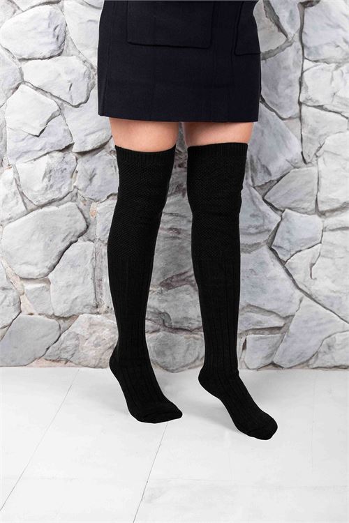 Brass Woven Patterned Women S Thigh High Socks 12