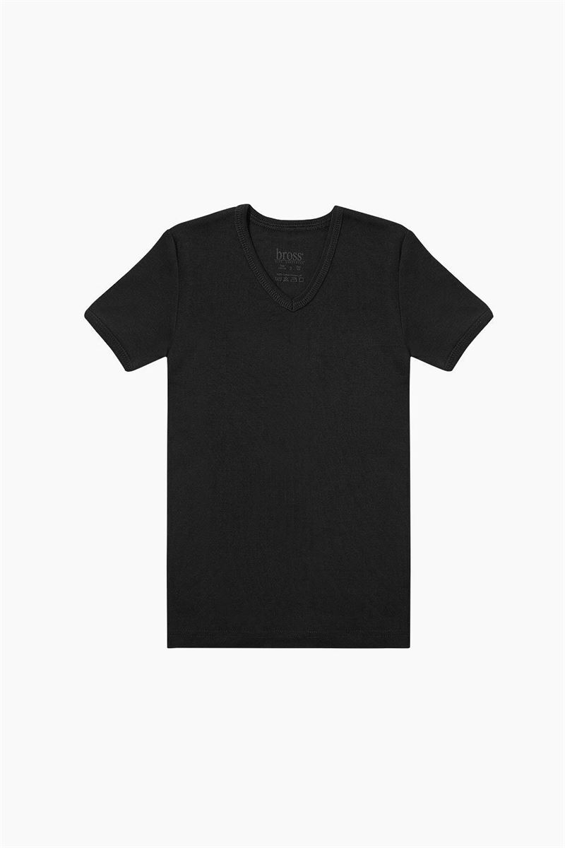 BROSS BOYS %100 COTTON V-NECK T-SHIRT BLACK