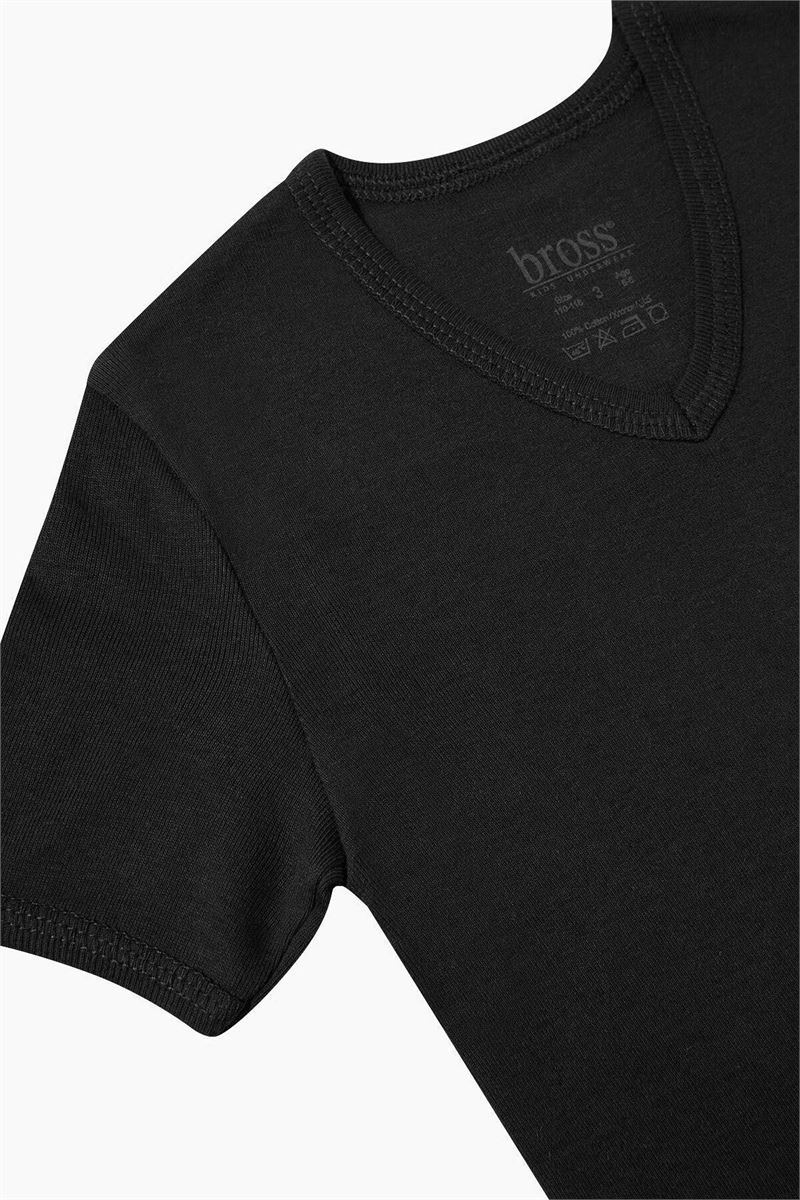 BROSS BOYS %100 COTTON V-NECK T-SHIRT BLACK