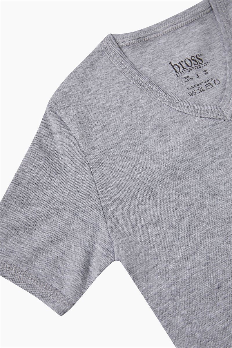 BROSS BOYS %100 COTTON V-NECK T-SHIRT GRAY MELANGE