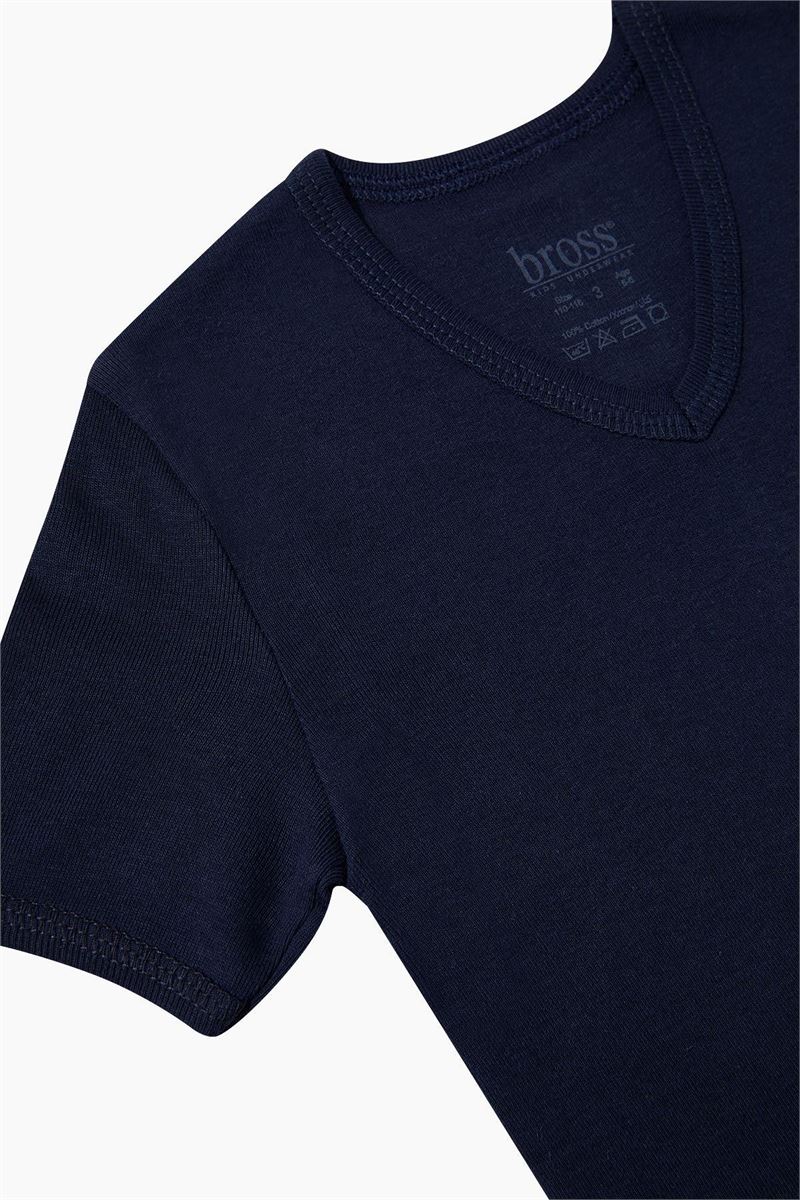 BROSS BOYS %100 COTTON V-NECK T-SHIRT NAVY BLUE