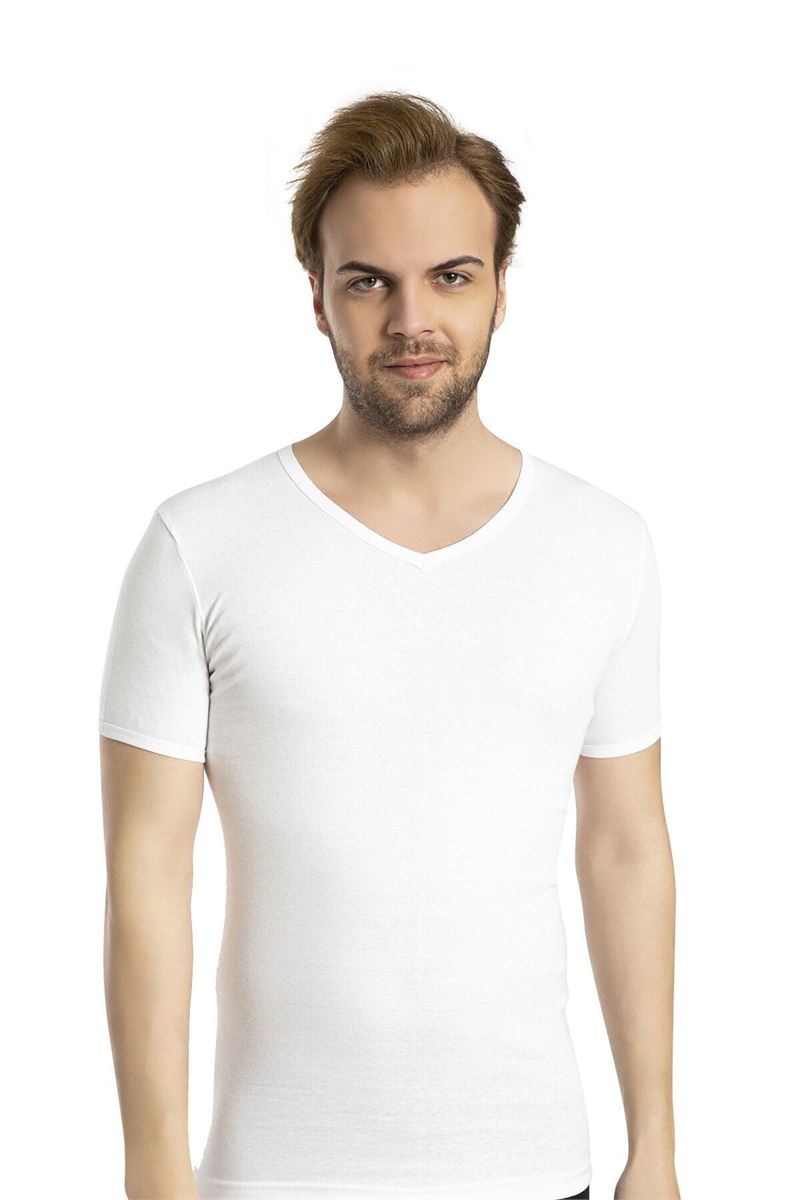 BROSS MEN %100 COTTON V-NECK T-SHIRT WHITE