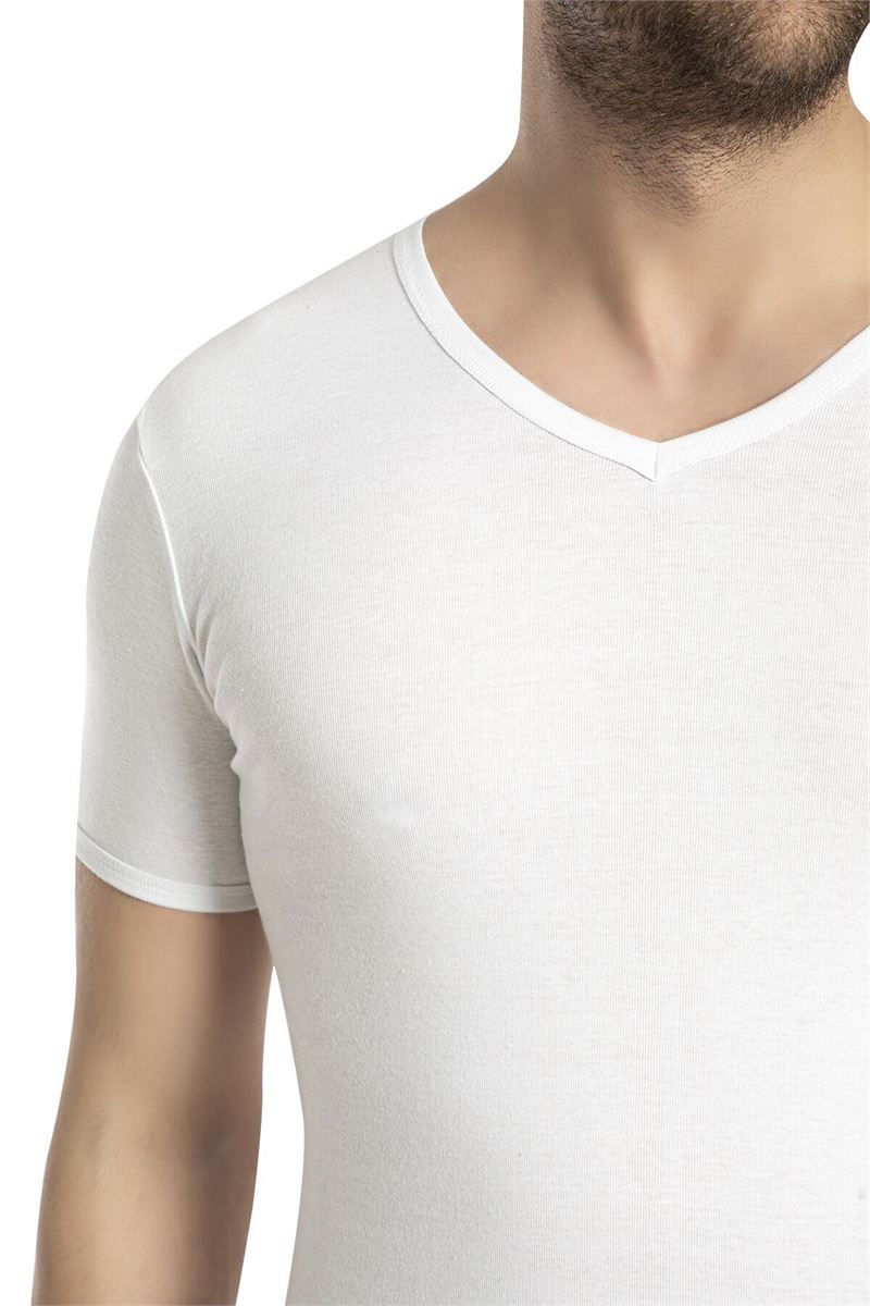 BROSS MEN %100 COTTON V-NECK T-SHIRT WHITE