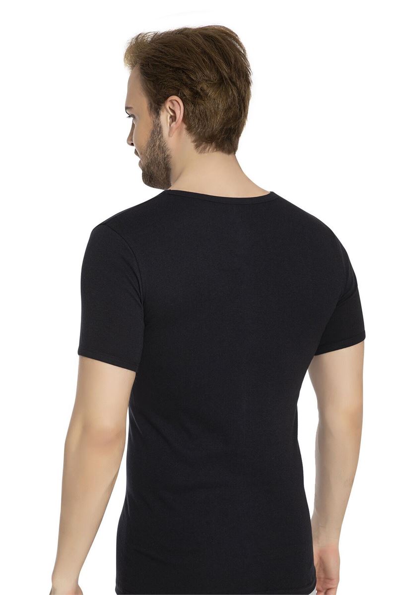 BROSS MEN %100 COTTON V-NECK T-SHIRT BLACK