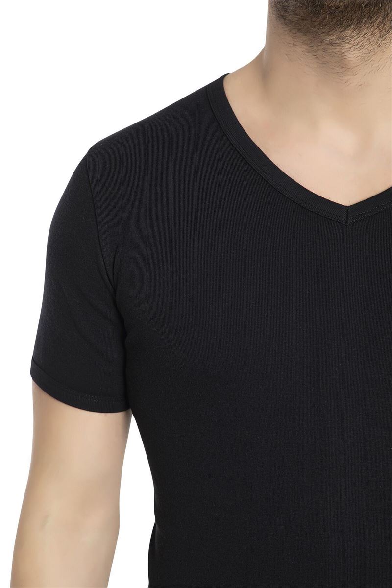 BROSS MEN %100 COTTON V-NECK T-SHIRT BLACK