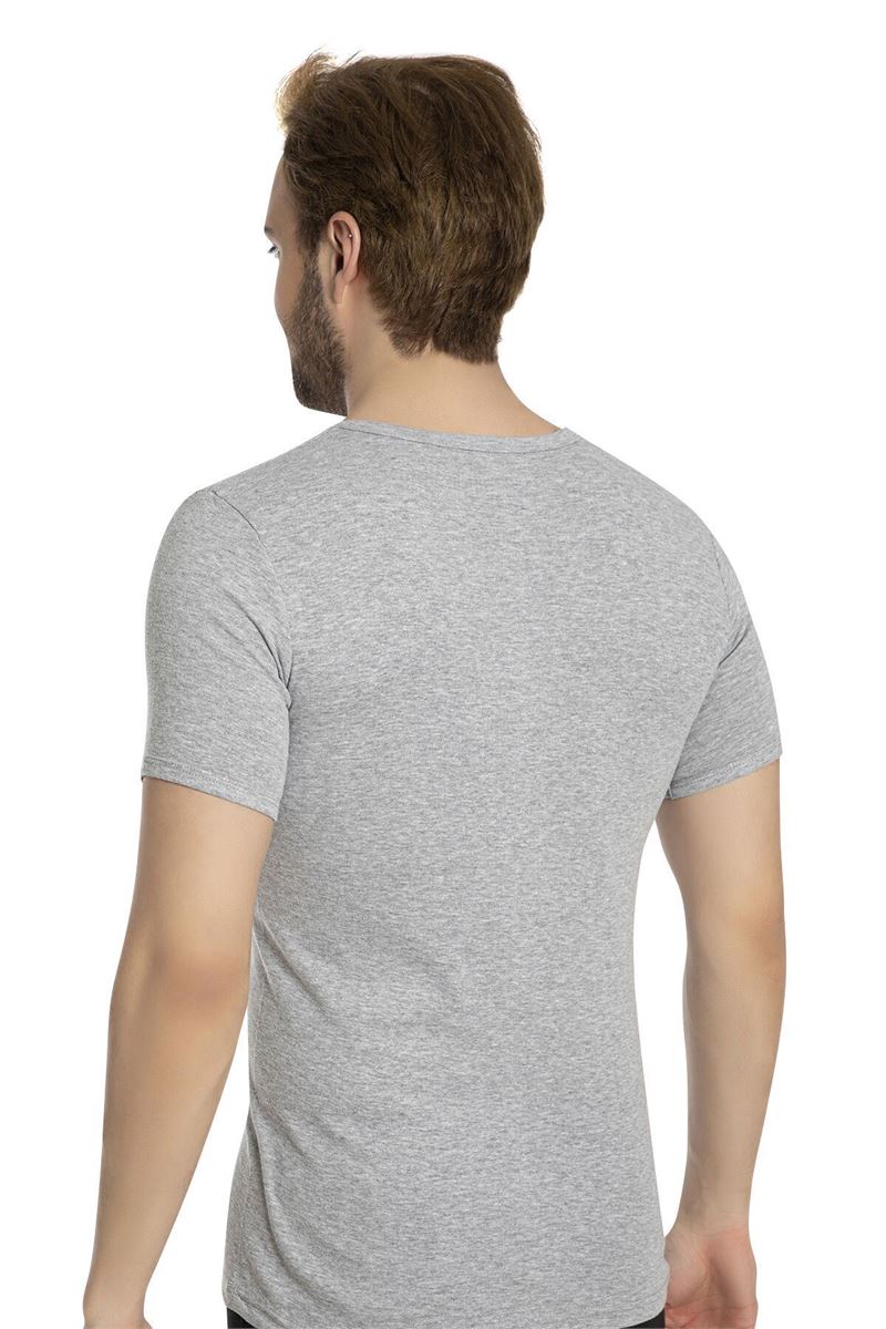 BROSS MEN %100 COTTON V-NECK T-SHIRT GRAY MELANGE