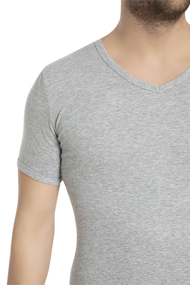 BROSS MEN %100 COTTON V-NECK T-SHIRT GRAY MELANGE