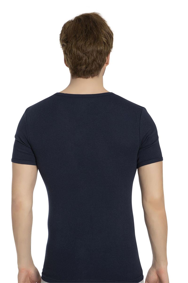 BROSS MEN %100 COTTON V-NECK T-SHIRT NAVY BLUE