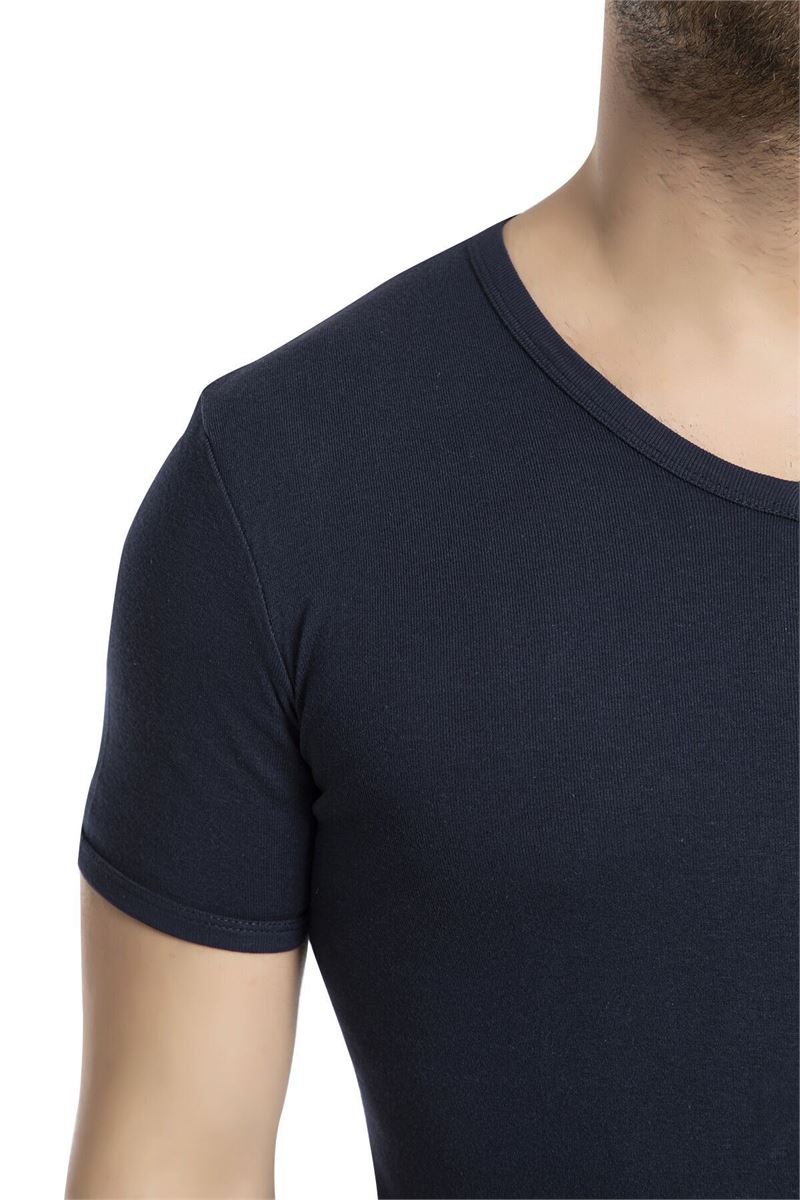 BROSS MEN %100 COTTON V-NECK T-SHIRT NAVY BLUE