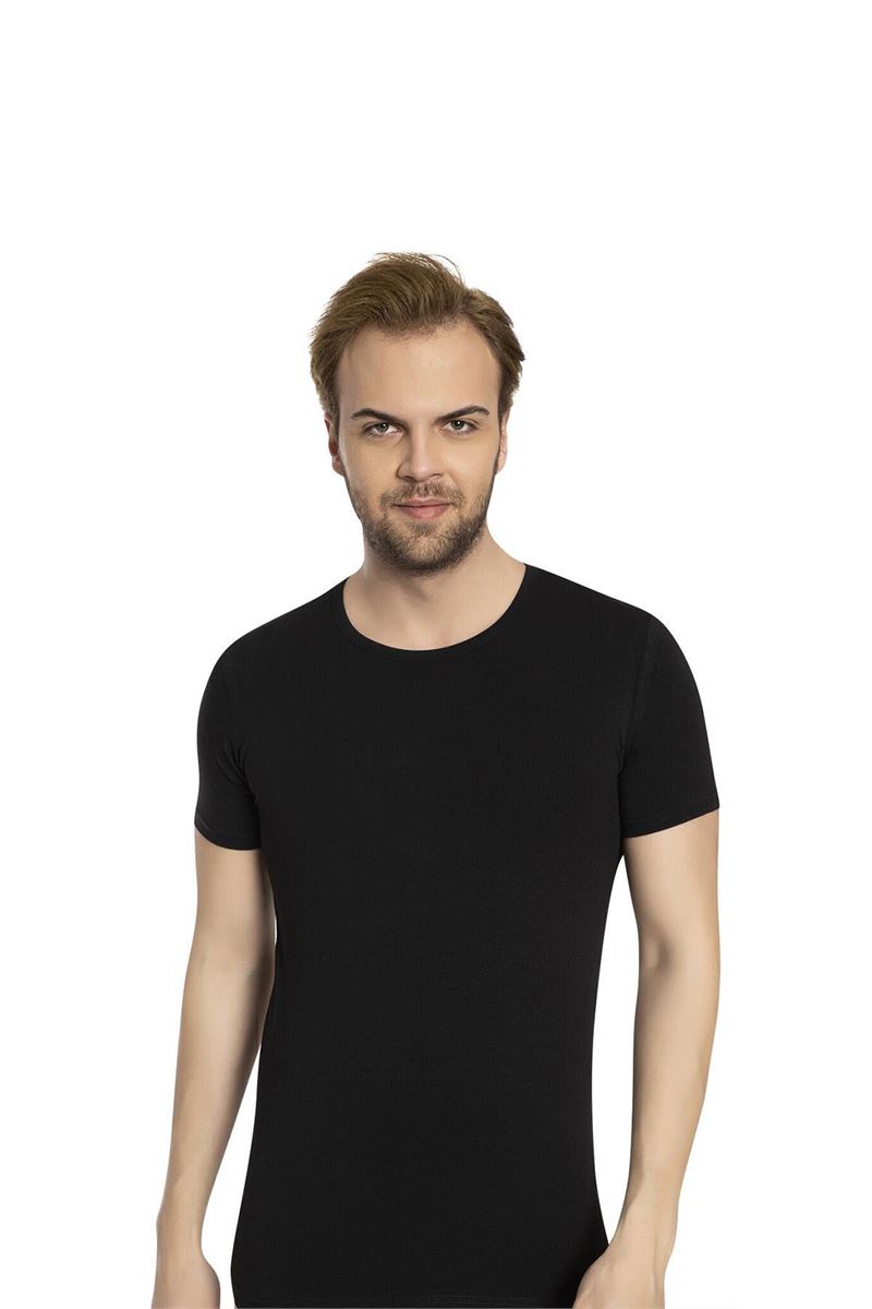 BROSS MEN LYCRA CREW-NECK T-SHIRT BLACK