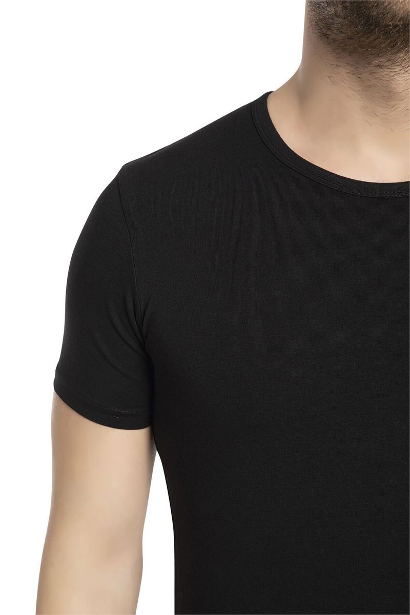 BROSS MEN LYCRA CREW-NECK T-SHIRT BLACK