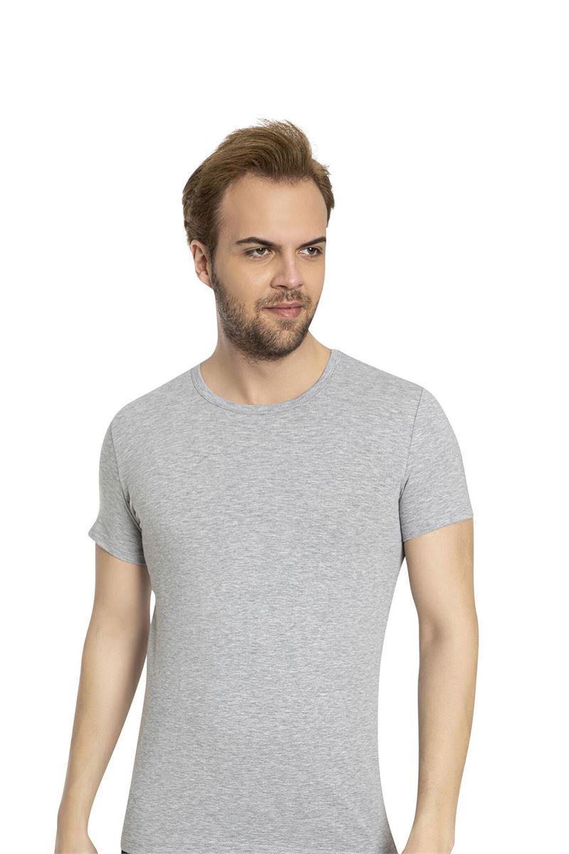 BROSS MEN LYCRA CREW-NECK T-SHIRT GRAY MELANGE