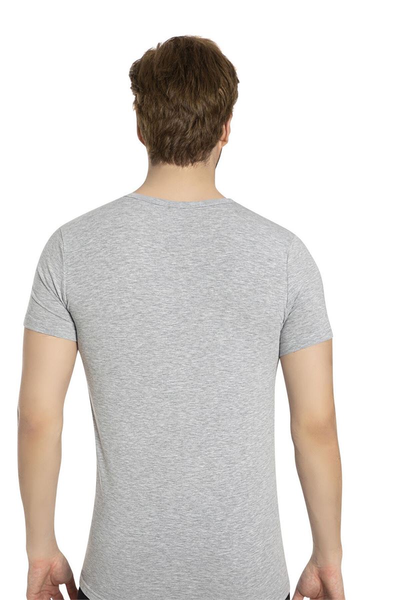 BROSS MEN LYCRA CREW-NECK T-SHIRT GRAY MELANGE