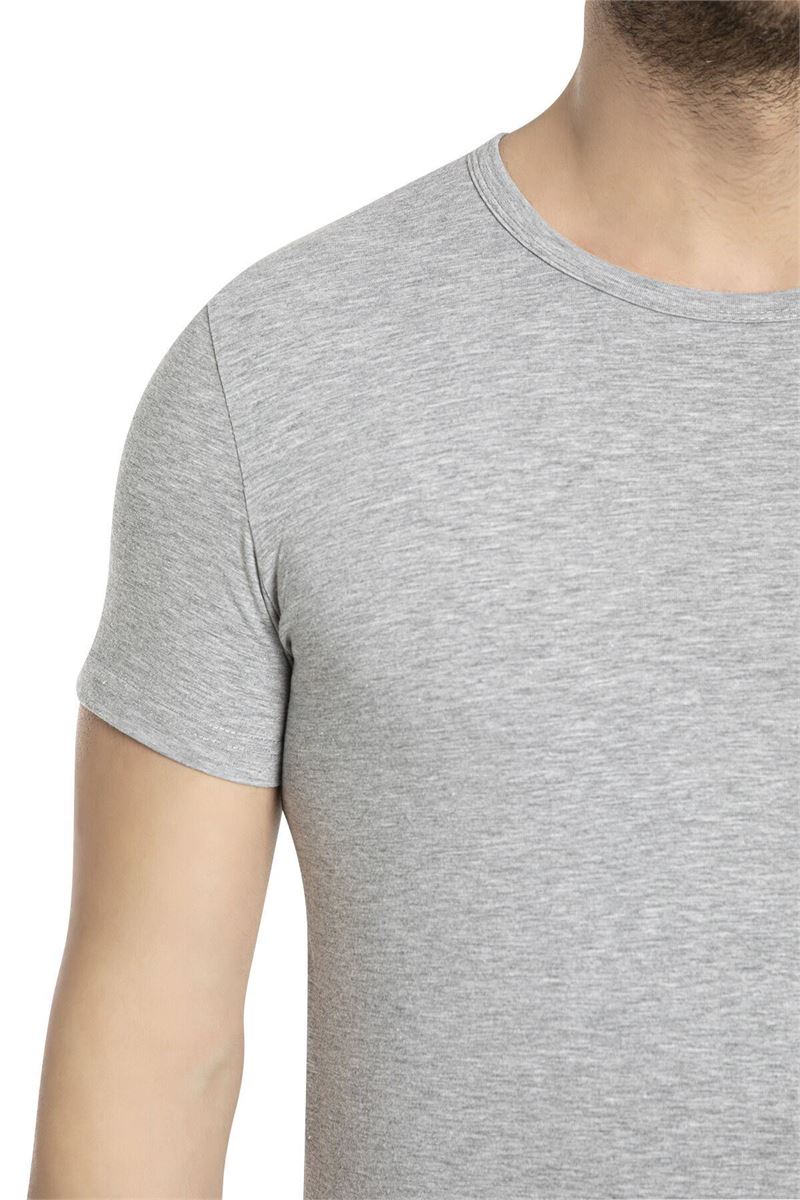 BROSS MEN LYCRA CREW-NECK T-SHIRT GRAY MELANGE