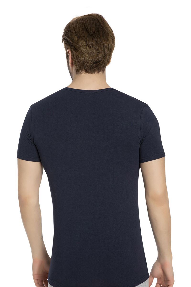 BROSS MEN LYCRA CREW-NECK T-SHIRT NAVY BLUE