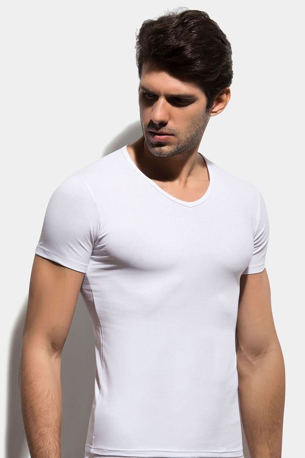 BROSS MEN LYCRA V-NECK T-SHIRT WHITE