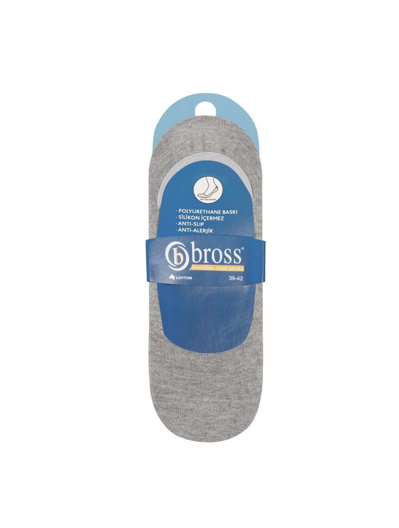 BROSS SIMPLE NON-SLIP PATTERNED OPEN MEN S INVISIBLE SOC GRAY MELANGE