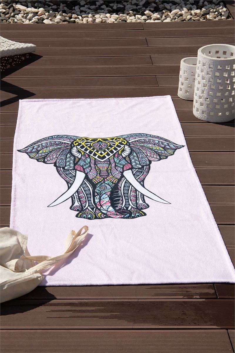 BROSS BROSS ELEPHANT PATTERN BEACH TOWEL 75X100 PINK