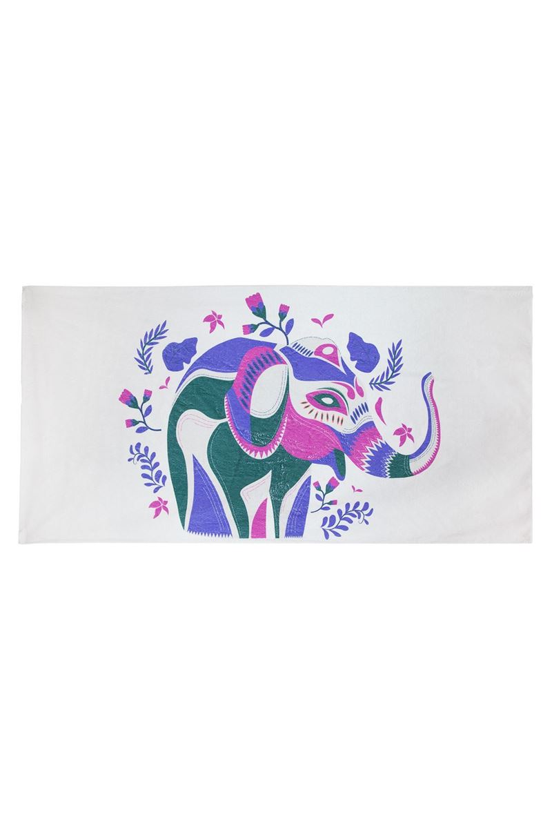 BROSS BROSS COLORFUL ELEPHANT PATTERN BEACH TOWEL 75X100 GREY