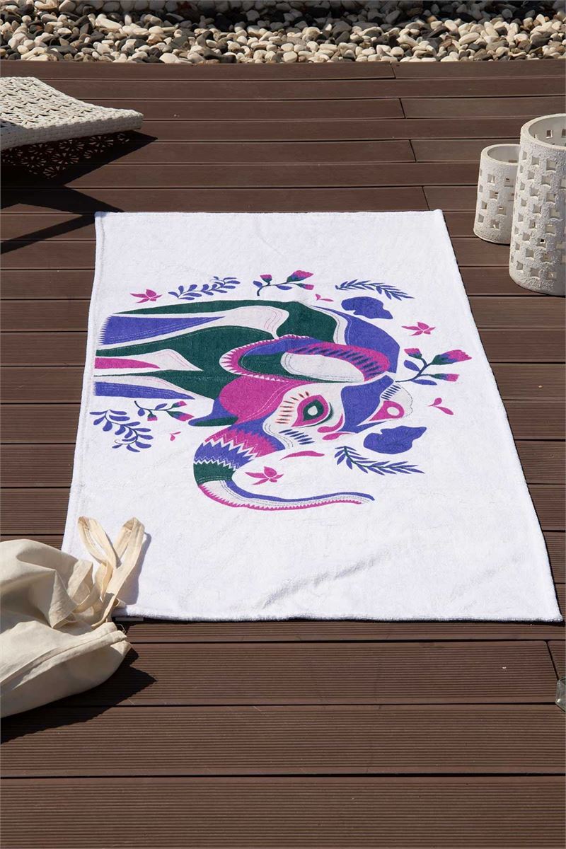 BROSS BROSS COLORFUL ELEPHANT PATTERN BEACH TOWEL 75X100 GREY