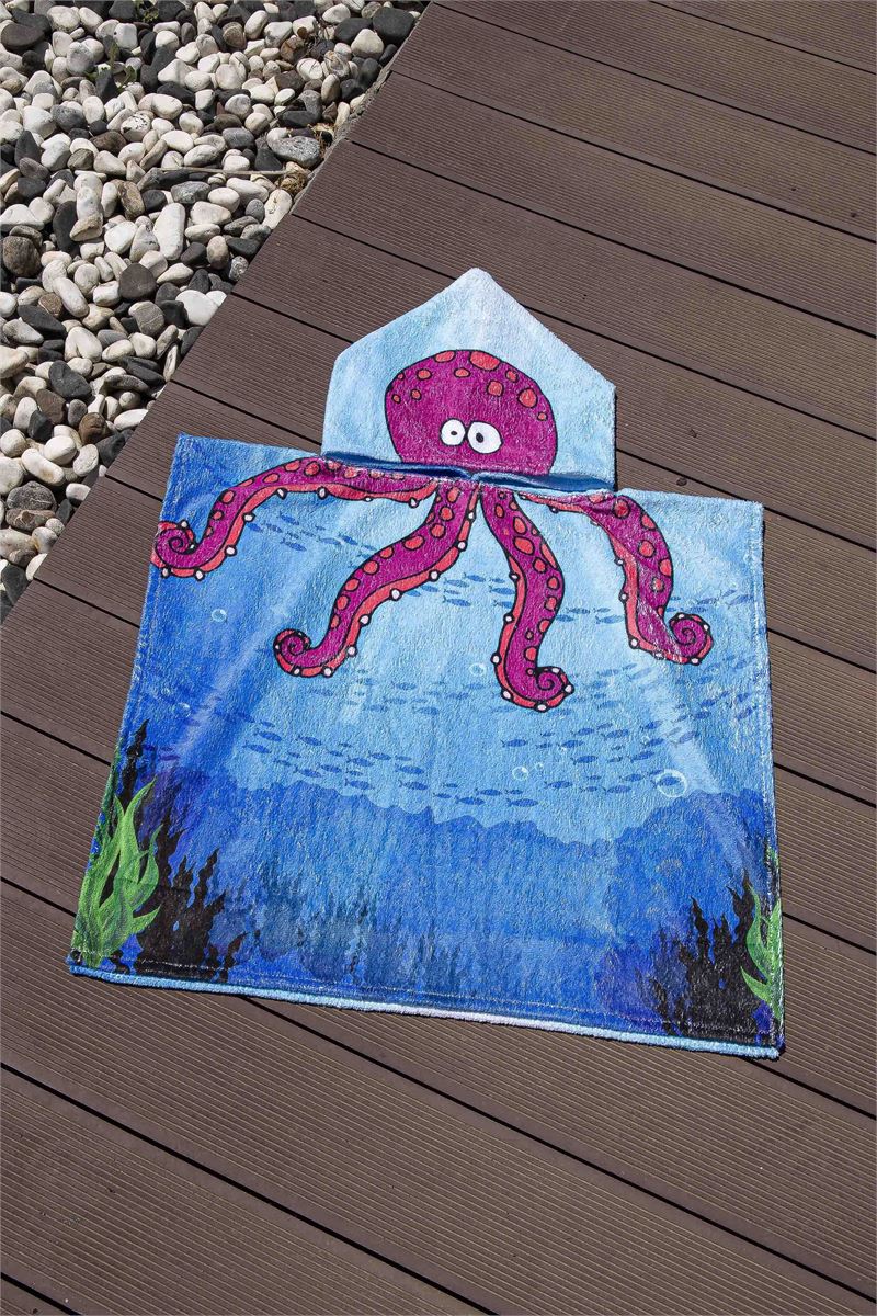 BROSS KIDS TOWEL PONCHO OCTOPUS PATTERNED 