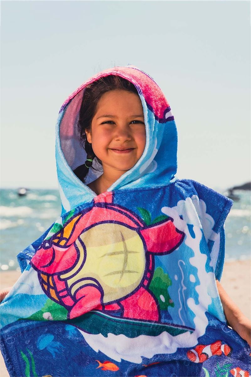 BROSS BROSS KIDS TOWEL PANCHO TURTLE PATTERNED 60X60 RED