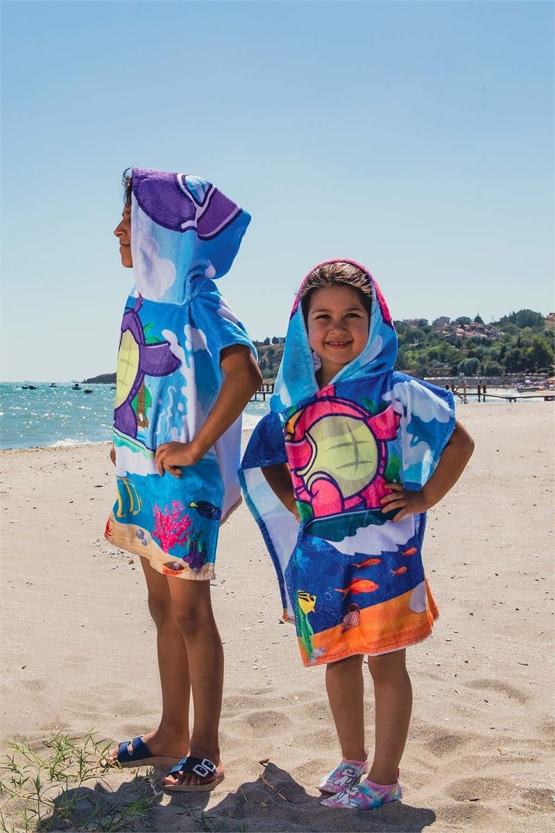 BROSS BROSS KIDS TOWEL PANCHO TURTLE PATTERNED 60X60 RED