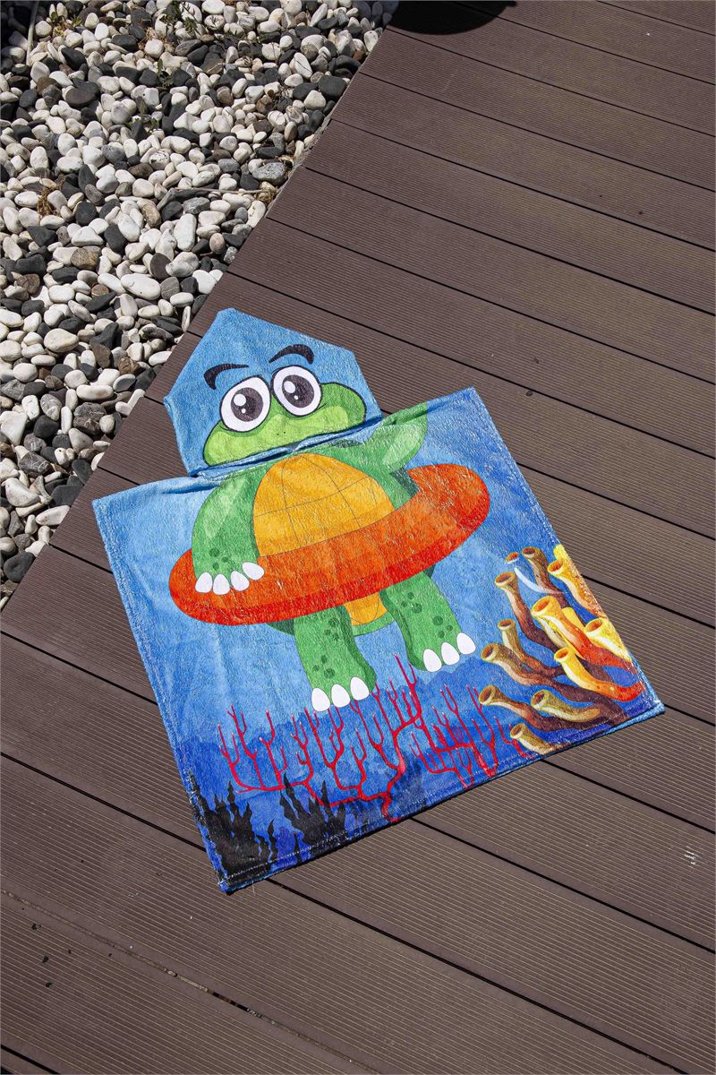 BROSS KIDS TOWEL PONCHO TURTLE PATTERNED 