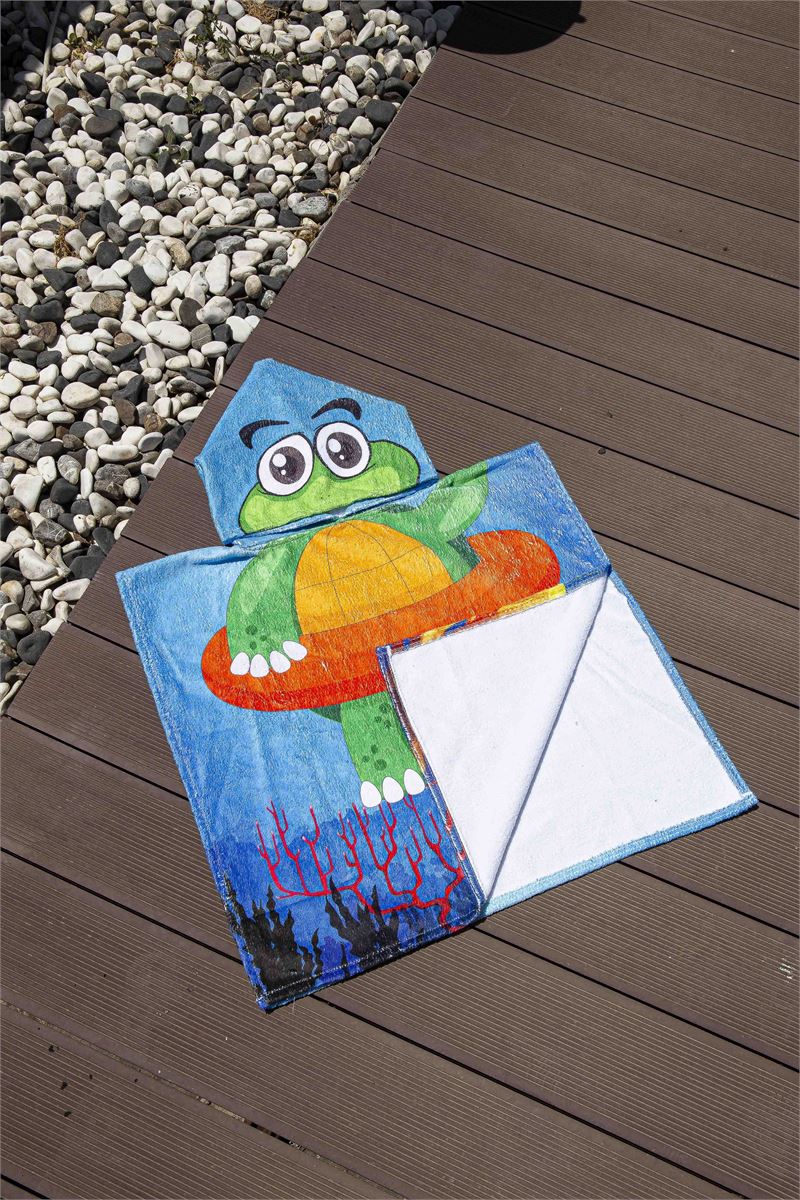 BROSS KIDS TOWEL PONCHO TURTLE PATTERNED 