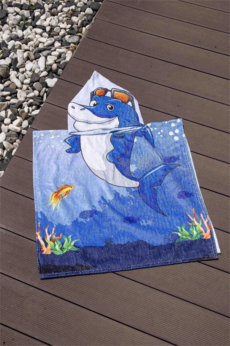 BROSS KIDS TOWEL PONCHO SHARK PATTERNED 