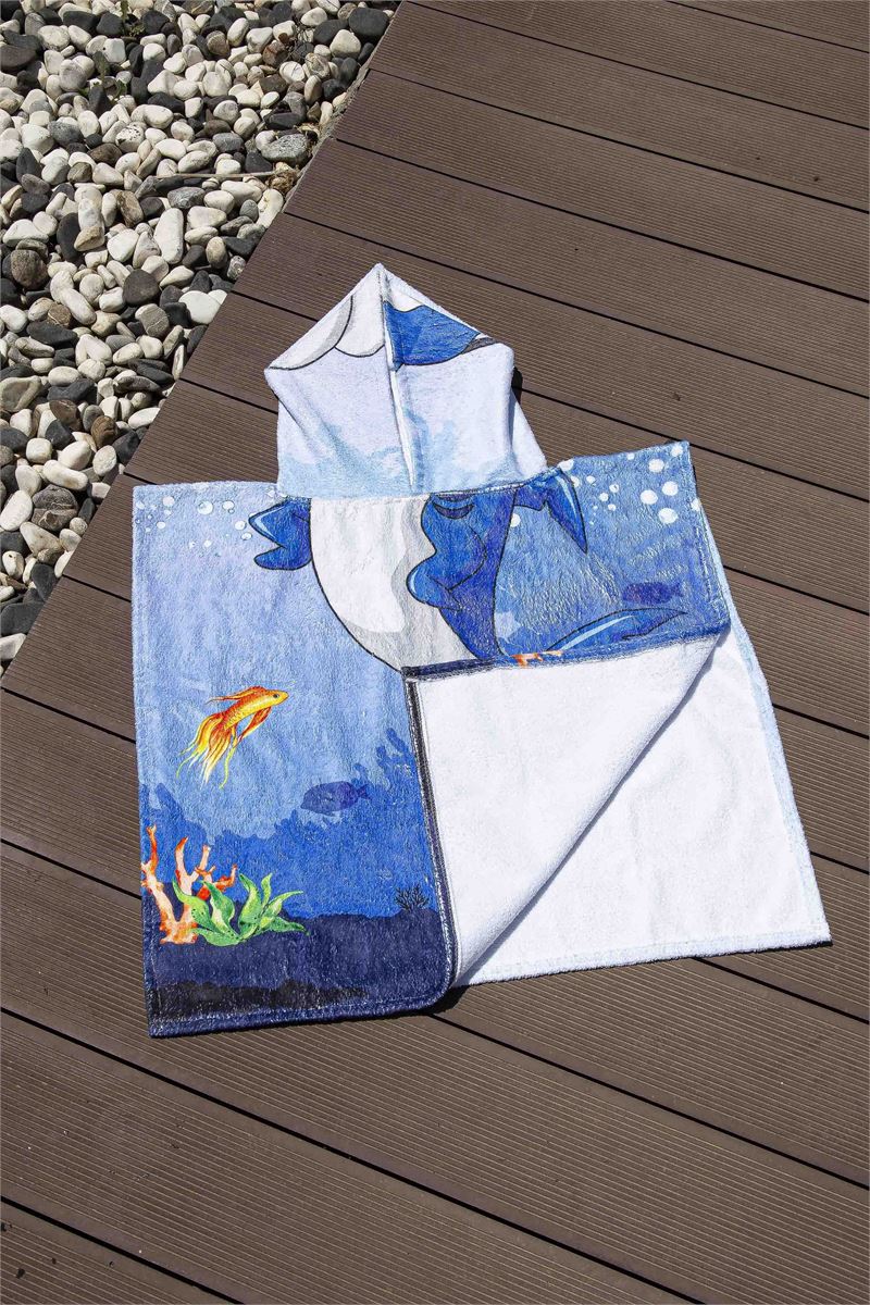 BROSS KIDS TOWEL PONCHO SHARK PATTERNED 