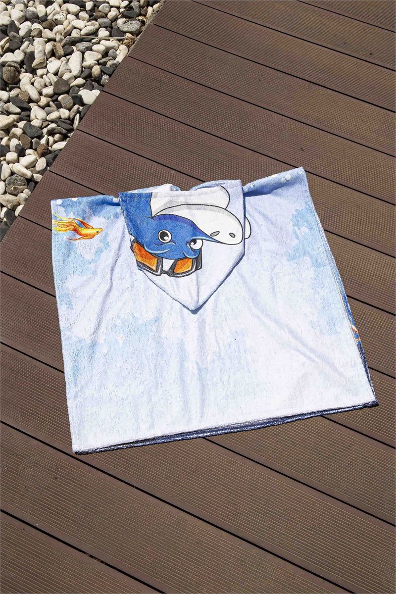 BROSS KIDS TOWEL PONCHO SHARK PATTERNED 