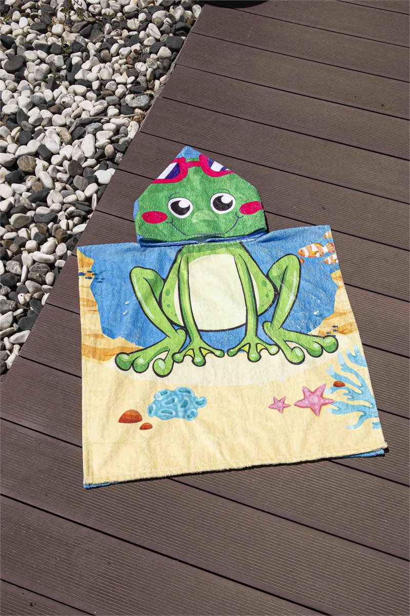 BROSS KIDS TOWEL PONCHO FROG PATTERNED 